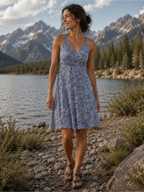 Patagonia Dresses & Skirts - Patagonia Amber Dawn Dress Small Blue Floral Strappy Back Outdoor Casual